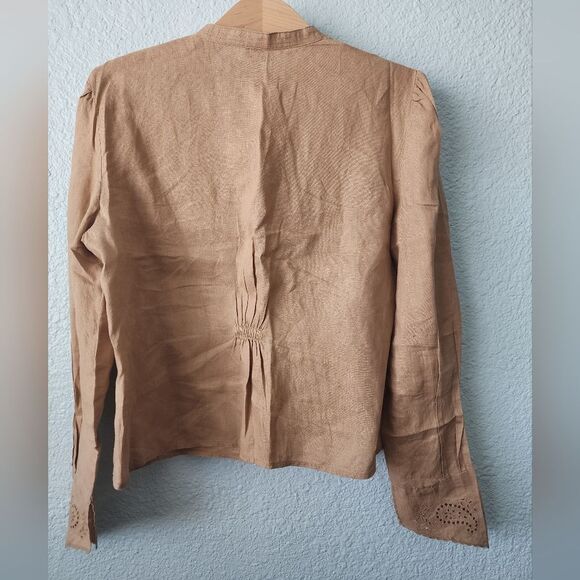 Ralph Lauren blouse linen eyelet  long sleeve bohemian peaseant cottagecore - Picture 4 of 10